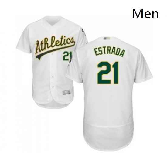 Mens Oakland Athletics 21 Marco Estrada White Home Flex Base Authentic Collection Baseball Jersey